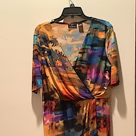 Nina Leonard Dresses & Skirts - Nina Leonard, jewel-colors abstract wrap-around dress, Size L